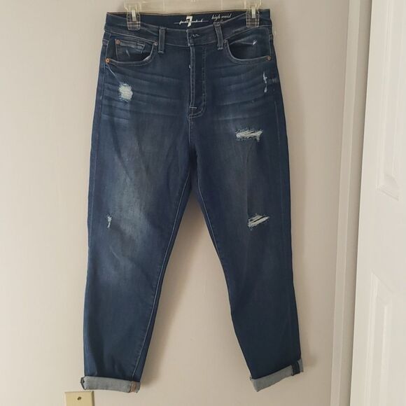 7 For All Mankind Denim - 7 For All Mankind High Waist Josefina Boyfriend JeanDistressed Indigo Womens 28